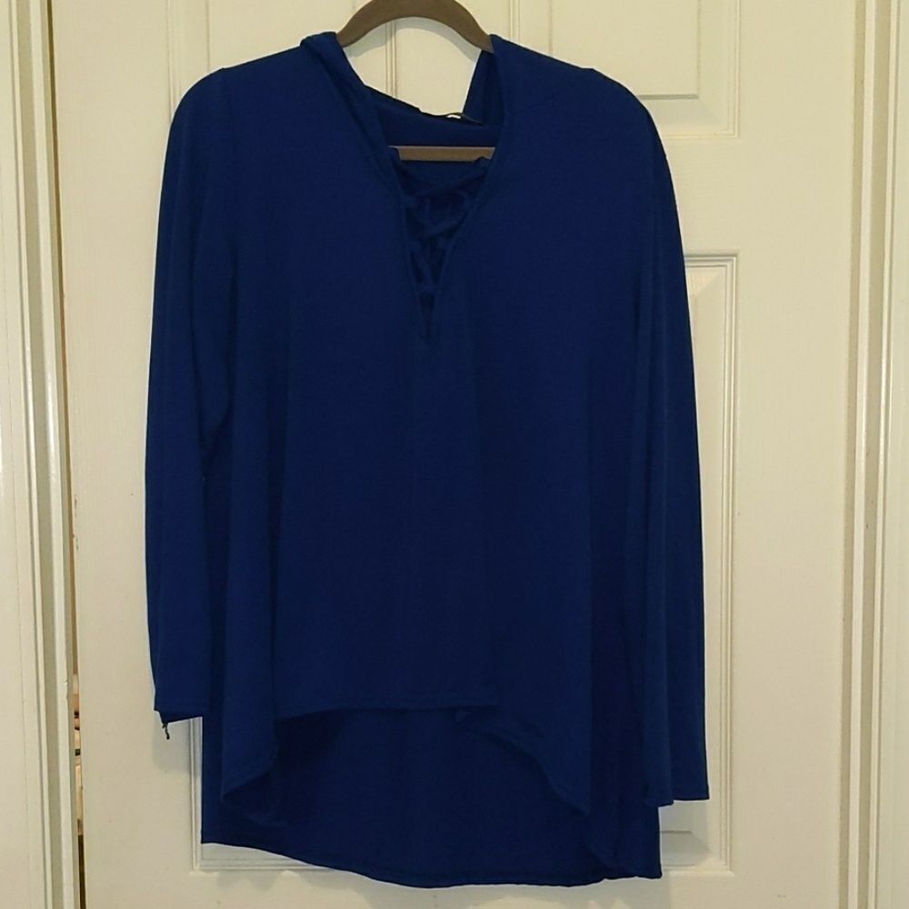 Zanzea royal blue high low shirt with hood Sz XXL